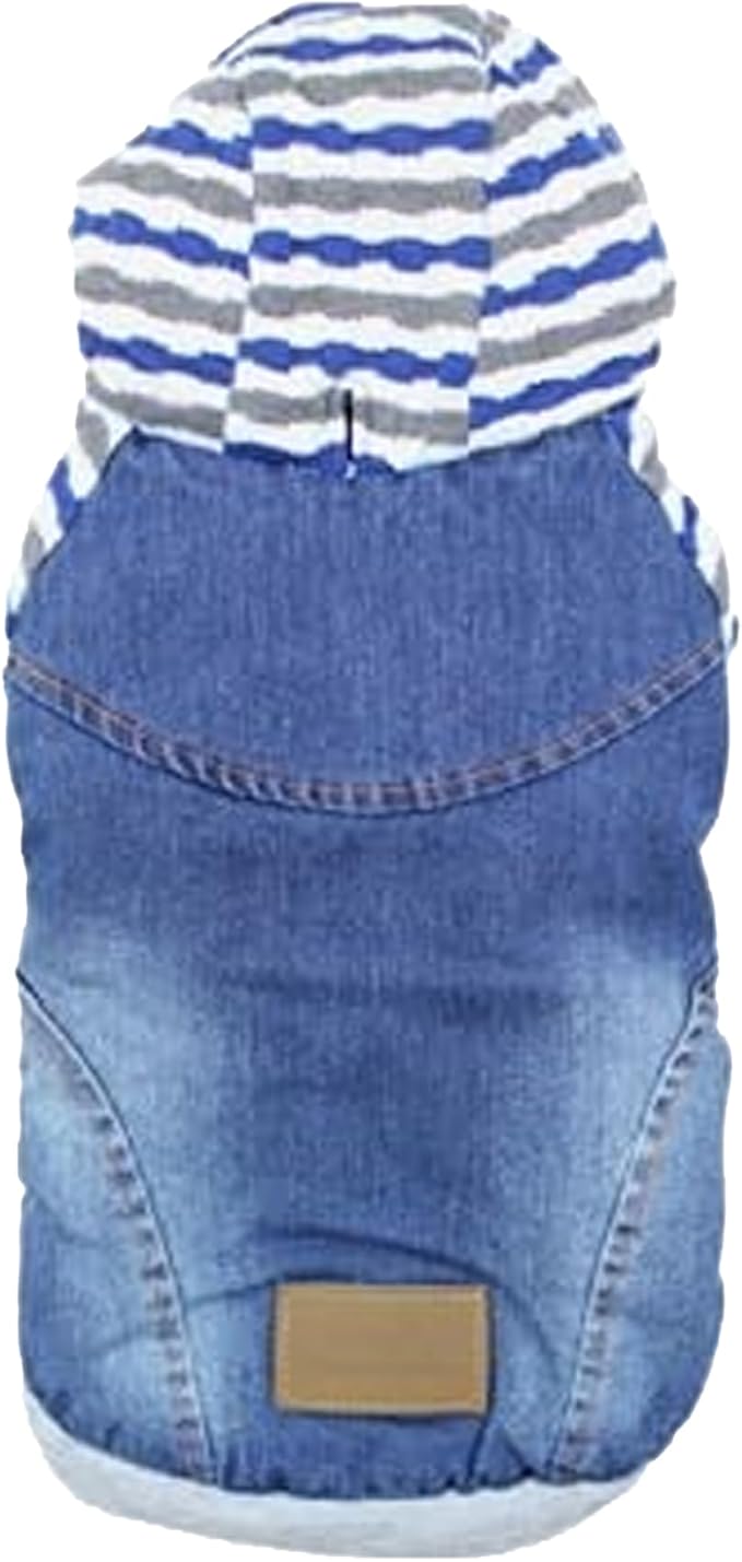 Parisian Pet Basic Dog Hoodie – Lightweight Denim Striped Hoodie - Dog Sweatshirt – Pullover Hoodies for Dogs with Leash Hole and Pockets – Blue Cotton Dog Clothes for Large Dogs - L