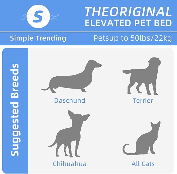 Simple Trending Raised Dog Bed for Small Dogs, Waterproof Elevated Dog Cot, Outdoor Cooling Pet Bed, 36.5" x 22.5", Black