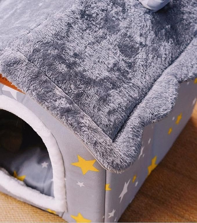 Scnbom Dog House Indoor Puppy Cave Cat Nest Kennel Pet Bed Portable Memory Sponge Foldable Houses with Cushion (Grey, M:Size fits 7.5kg/17lbs (Pets))