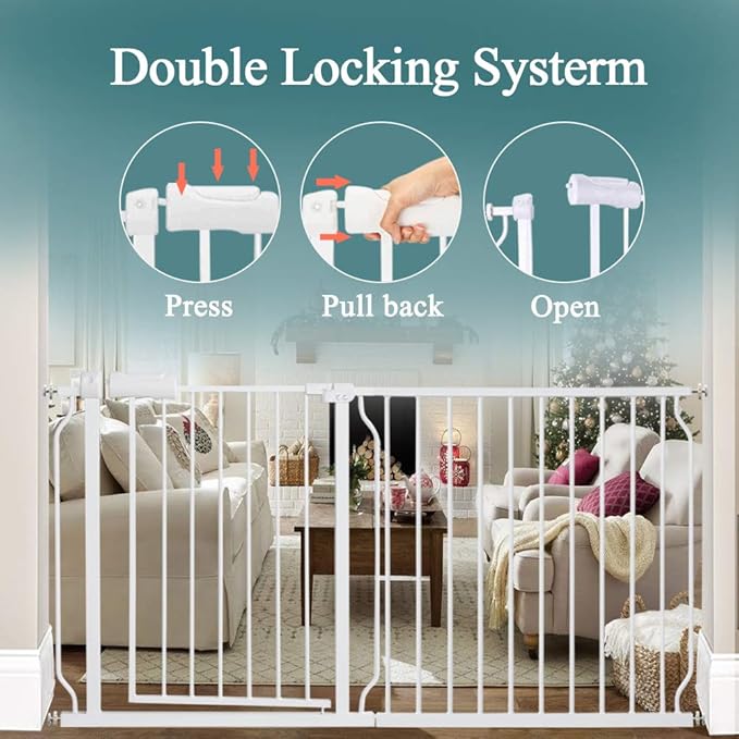 ALLAIBB Extra Wide Pressure Mounted Baby Gate Walk Through Child Kids Safety Toddler Tension White Long Large Pet Dog Gates with Extension for doorways Kitchen (76.38"-81.10"/194-206cm)