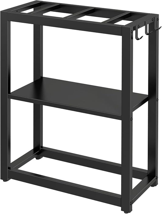 10-20 Gallon Fish Tank Stand with Storage Shelf, Aquarium Stand Measuring 24.8" W x 9.5" D x 30.1" H with Hooks,Heavy Duty Metal Turtle Reptile Tank Stand, Easy Assemble