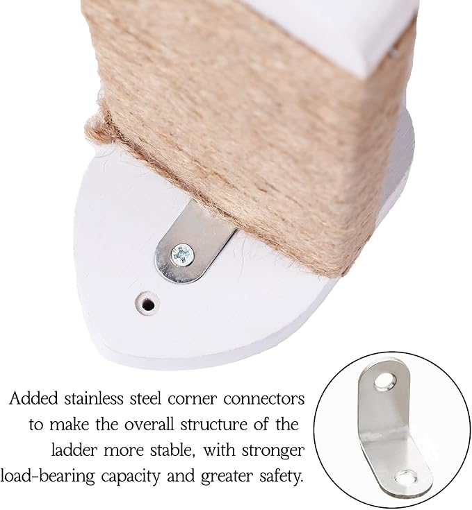 3-in-1 Cat Wall Steps with Hemp Rope, Solid Wood Cat Ladder for Climbing and Playing (Large-White)