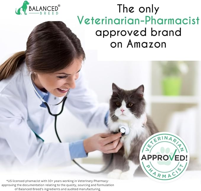 Balanced Breed L-Lysine Cats Immune Support Soft Chews Made in USA Vet-Pharmacist Approved Seasonal Allergy Relief Cat Vitamins Indoor Cats Supplements Krill Oil Asthma Relief Cat Lysine Treats NonGMO