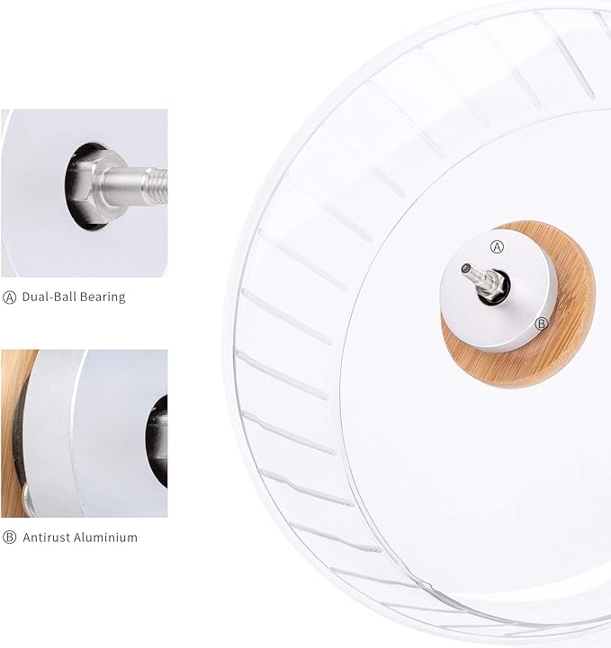 Niteangel Super-Silent Hamster Exercise Wheels: - Quiet Spinner Hamster Running Wheels with Adjustable Stand for Hamsters Gerbils Mice Or Other Small Animals (L, Transparent)