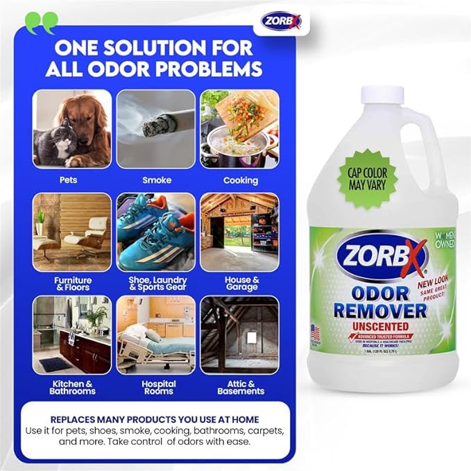 ZORBX Unscented Odor Eliminator Spray 128 Oz, 1 Gallon - Used in Hospitals & Healthcare Facilities - Advanced Trusted Odor Remover Formula - All-Purpose Deodorizer for Dog, Cat, Home, Carpet & Car