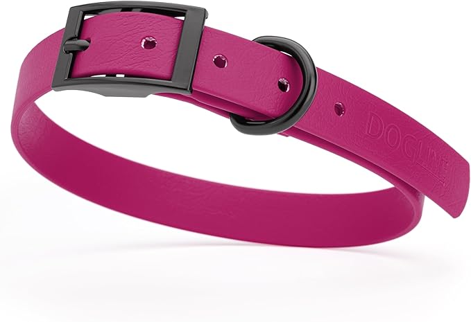 Dogline Biothane Waterproof Dog Collar Strong Coated Nylon Webbing with Black Hardware Odor- Proof for Easy Care Easy to Clean High Performance Fits Small Medium or Large Dogs, Magenta Pink