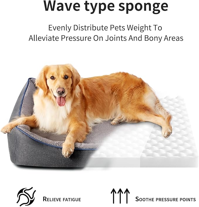 Orthopedic Dog Beds for Medium Dogs, Durable Egg Crate Foam Sofa Dog Bed wit Washable Removable Cover,Waterproof Lining,Pet Bed for Large Dogs (Dark Grey-Velvet, 39.4" L x 31.5" W x 7.4" Th)