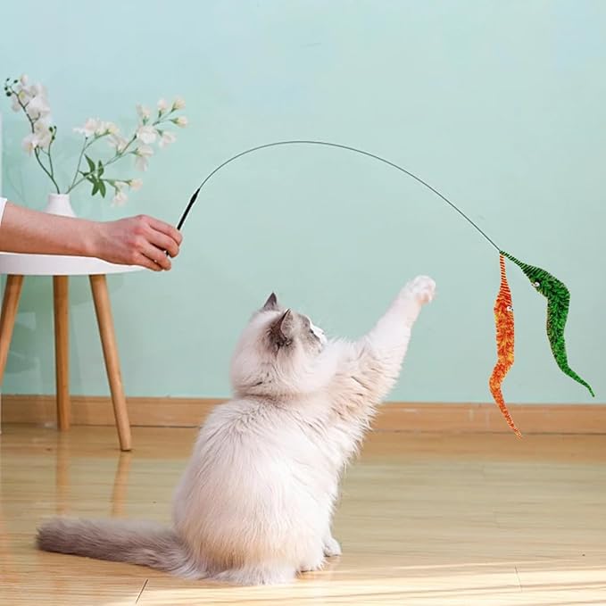 24 PCS Cat Worm Toy Zebra Print Feather Worm Teaser Refills Attachment Cute Cat Wand Replacement Interactive Wand Accessories for Fishing Pole Toy Teaser for Indoor Cats Kitten