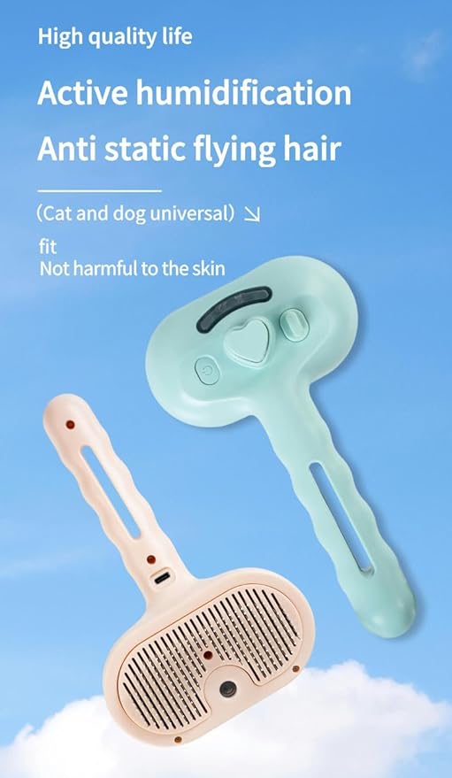 Pet Grooming Steam Brush, Pet Spray Hair Removal Comb, Anti-Static, Rechargeable, Comfortable Grip, for Dogs & Cats, Spray Hair Removal Comb, Steam Brush for Shedding & Grooming, White