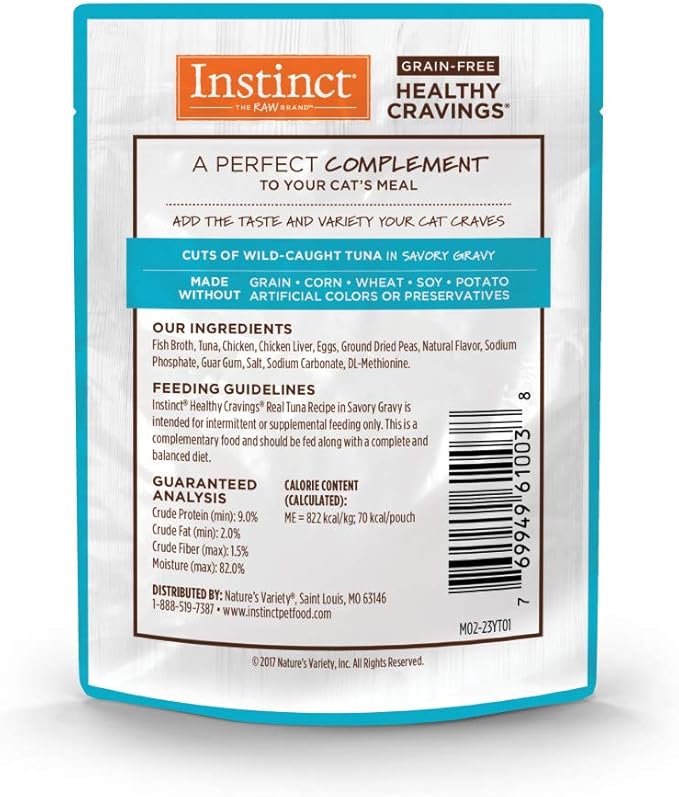 Instinct Healthy Cravings Grain Free Real Tuna Recipe Natural Wet Cat Food Topper by Nature's Variety, 3 oz. Pouches (Case of 24)