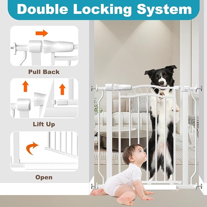 Extra Wide Dog Gate for Doorways 72-81.5 in, Walk Through Long Baby Gates for Large Openings, No Drill Child Safety Gate for Pets Kids Toddler, Doggy Barrier Indoor Metal, 30" Tall White