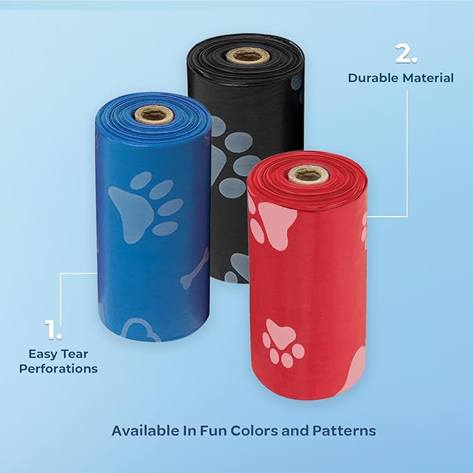 Best Pet Supplies Dog Poop Bags (150 Bags) for Waste Refuse Cleanup, Doggy Roll Replacements for Outdoor Puppy Walking and Travel, Leak Proof and Tear Resistant, Thick Plastic - Assorted Colors
