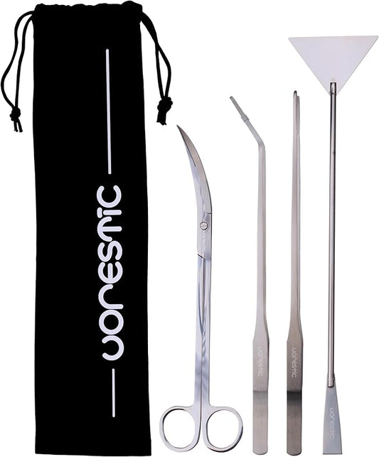 4Pcs Aquascaping Tools, Terrarium Tools, Aquarium Tools Set with Stainless Steel Aquarium Tweezers, Aquarium Scissors and Spatula - Aquascape Tools Set for Trimming, Maintenance