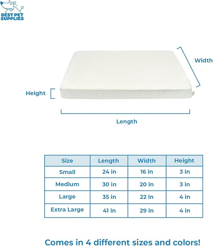 Best Pet Supplies Cute Dog Crate Mat Flat Bed with Waterproof Exterior, Thick Orthopedic Egg Foam Mattress, and Soft Sherpa Fleece Cover for Small, Medium, and Large Breeds - Beige, 35X22X4