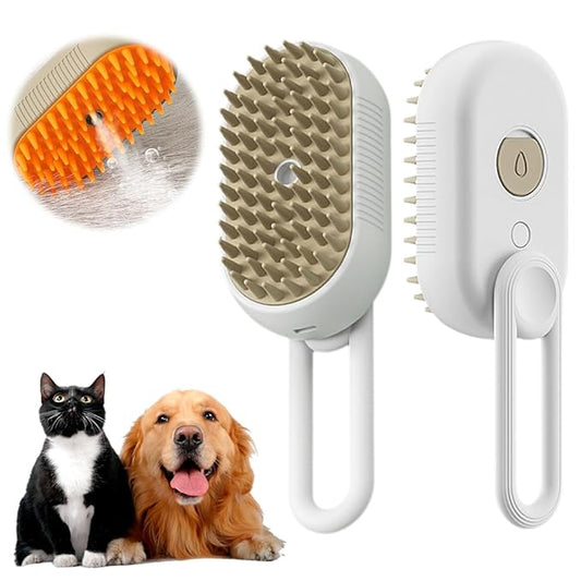 Cat Steam Brush, New 3 in 1 Pet Steam Groomer Brush, Rechargeable Pets Steam Groomer Comb for Massaging and Cleaning Shedding Pet Hair, Multifunctional Hair Removal Comb Cats and Dogs (White)