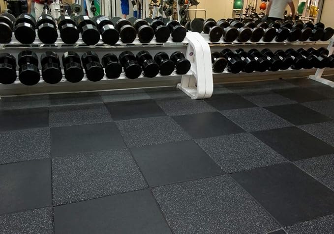 American Floor Mats Extreme Rubber Gym Tiles - 1 Inch Thick, Sound Absorbing, 35% Gold/Grey/White, 2' x 2' Single Tile (Covers 4 Sq Ft)