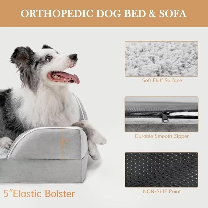 Comfort Expression Jumbo Dog Bed for Extra Large Dogs, Waterproof Orthopedic Large Breed Dog Beds, PV Washable Dogs Sofa Bed with Removable Cover & Non-Slip Bottom(Jumbo,Grey White)