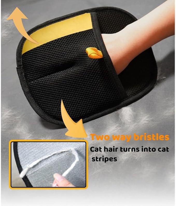 Upgraded pet Hair Removal Gloves, Reusable pet Hair Removal Gloves, 2 pcs cat Hair Removal Devices, Suitable for Clothes, Sofas, Carpets, car Seats. (2PCS Black)
