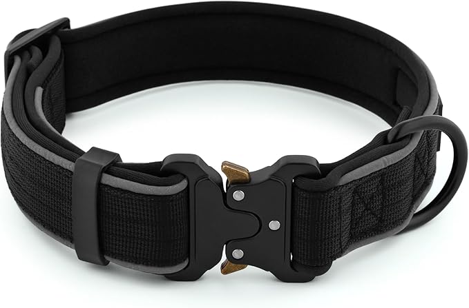 Plutus Pet Tactical Dog Collar, Reflective, Adjustable Heavy Duty Dog Collar, Soft Padded and Comfortable, for Small Medium and Large Dogs (Black, L)
