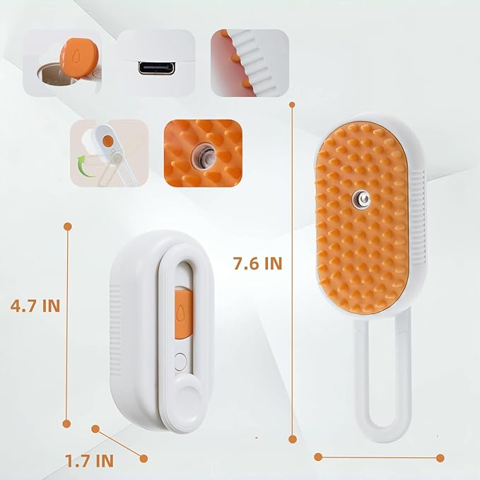 Steam Cat Brush Dog Steam Brushes for Indoor Cats 4 in 1 Rechargeable Enhanced Spray Steamy Brush Massage Anti Static Cleaning Shedding Combing All Hair Types Long Lasting Cloud Care (white)