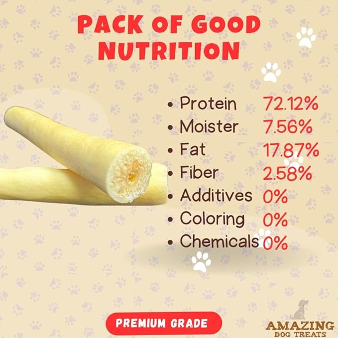 Amazing Dog Treats - 6 Inch Cow Tail Dog Chew- Thick - (20 Pcs/Pack) - Premium Quality - Sourced from Grass Fed Cattle - Long Lasting Dog Chew- Rawhide Alternative
