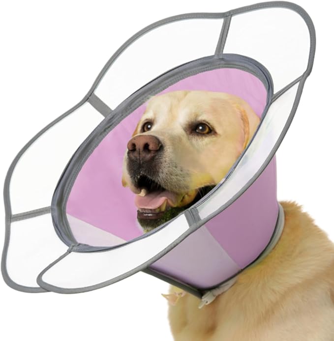 Soft Dog Cone Collar After Surgery Recovery,Adjustable E-Collar with Removable Shield,Lightweight,Breathable Anti-Licking Protective Cone for Large,Medium,Small Pets (Rose Pink, M (Neck:12''-15''))