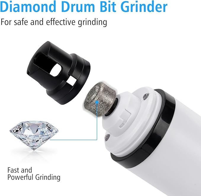Pet Nail Grinder for Dogs and Cats - Super Quiet and Low Vibration Electric Dog Nail Grinder with 2 LED Lights - USB Rechargeable and Cordless - 3 Speeds - Small to Large Pets (White)