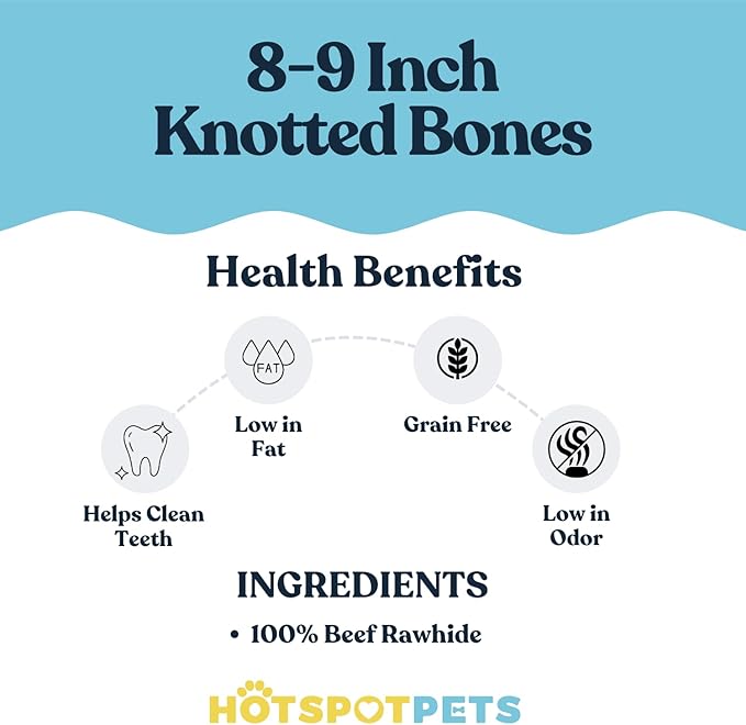 hotspot pets 5 Pack - 8-9 Inch Large Rawhide Dog Chew Bones - Made from Grass Fed Brazilian - Great for Dental & Oral Care for Aggressive Chewers Large Dogs (5 Pack)