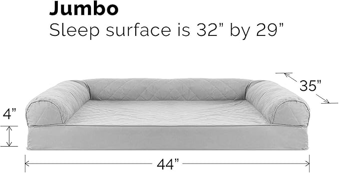 Furhaven Cooling Gel Dog Bed for Large Dogs w/ Removable Bolsters & Washable Cover, For Dogs Up to 95 lbs - Quilted Sofa - Silver Gray, Jumbo/XL