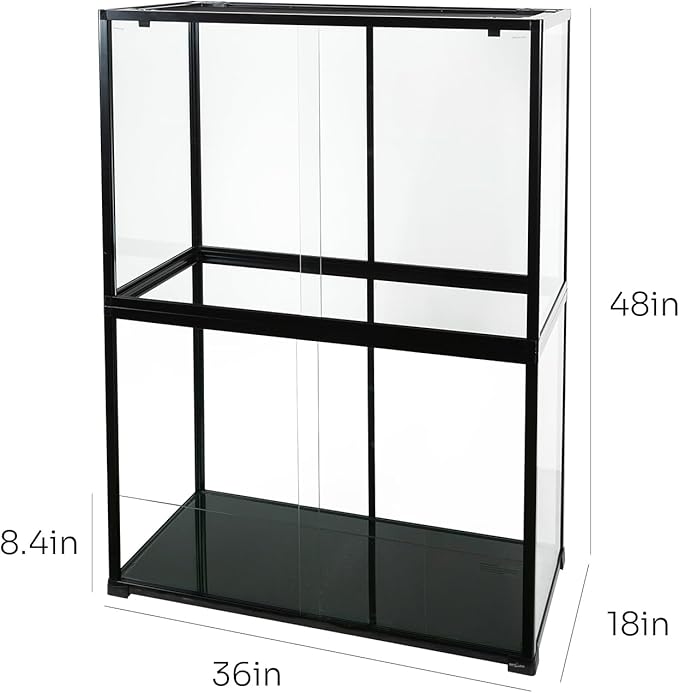 REPTIZOO 135 Gallon Glass Reptile Terrarium Tank, 36" x 18" x 48" Wide & Tall Reptile Terrarium, Chameleon Cage with Sliding Front Door Top Screen Ventilation, Easy Assembly