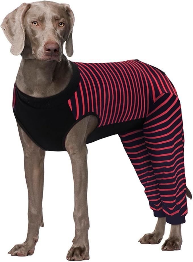 Kuoser Dog Recovery Suit, Anti Licking Dogs Rear Leg Sleeve, Abdominal Dog Surgical Suit with Pants Cover Protect Wounds, Dogs Elbow Protector Soft Pet Surgery Onesie Cone Alternative, Red 3XL