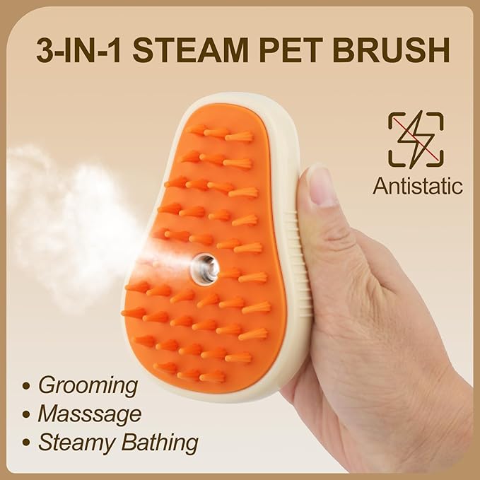 Cat Steam Brush, 3 in 1 Cat Steamy Brush, Silicone Massage Grooming Comb, Pet Hair Cleaning Misting Comb for Kittens(Avocado White)