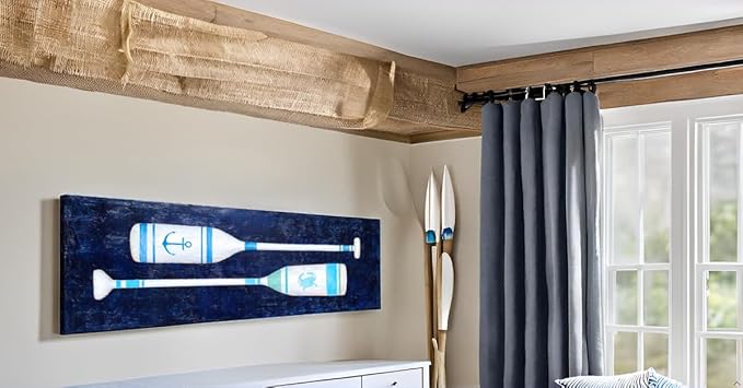 Yihui Arts Coastal Canvas Wall Art - Navy Blue and White Oar Painting for Bedroom Bathroom Decor