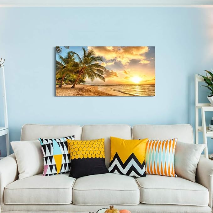 wall art for living room bathroom Wall Decor sun beach sea coconut tree ocean landscape painting to Hang Home Decorations for office bedroom kitchen Works canvas Prints pictures 20" x 40"inch