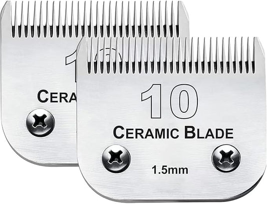 2PC 10 Blade Dog Grooming Clipper Replacement Blades Compatible with Andis Dog Clippers,Detachable Ceramic Blade & Stainless Steel Blade,Size-10, 1/16-Inch Cut Length (64315)