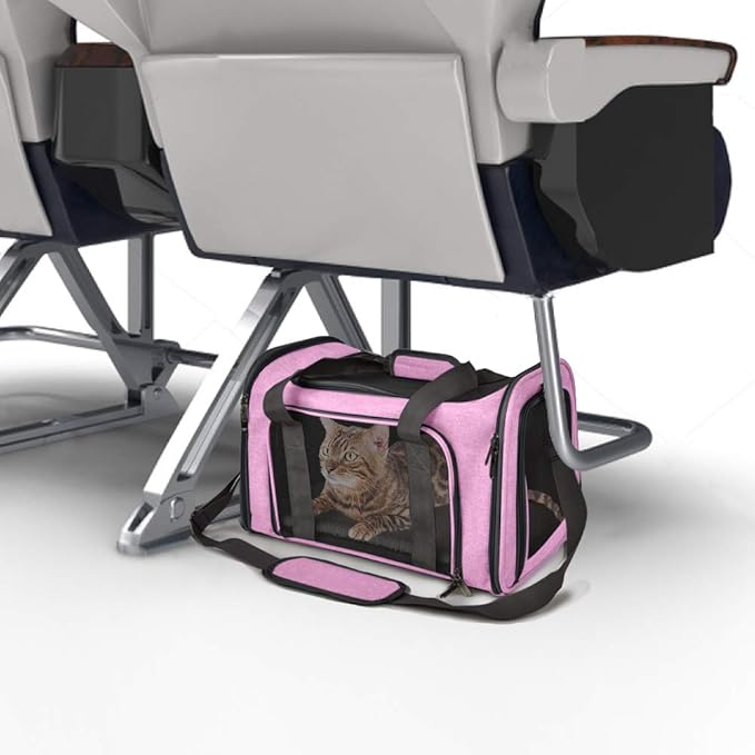 Pet Carrier for Small Medium Cats Dogs Puppies up to 15 Lbs, TSA Airline Approved, Soft Sided, Collapsible Travel - Pink