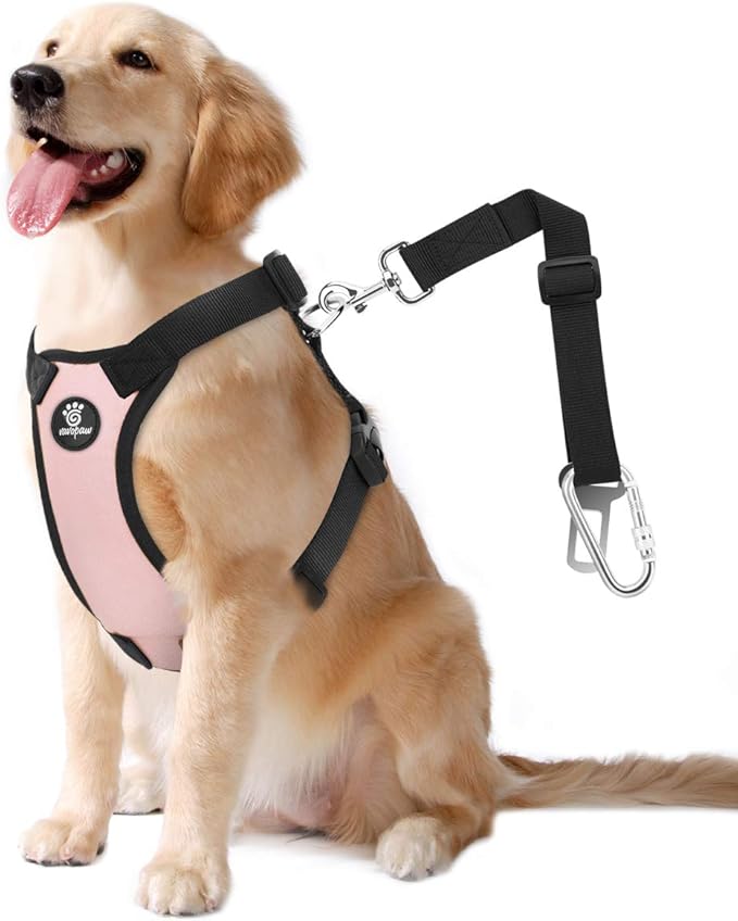 Dog Seat Belt, Safety Vest Dog Car Harness with Adjustable Buckle Dog Seat Belt for Vehicle Nylon Pet Safety Seat Belts Heavy Duty(L, Pink)