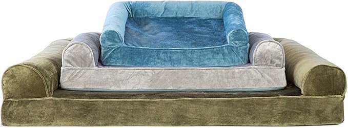 Furhaven Orthopedic Dog Bed for Large/Medium Dogs w/ Removable Bolsters & Washable Cover, For Dogs Up to 55 lbs - Faux Fur & Velvet Sofa - Smoke Gray, Large