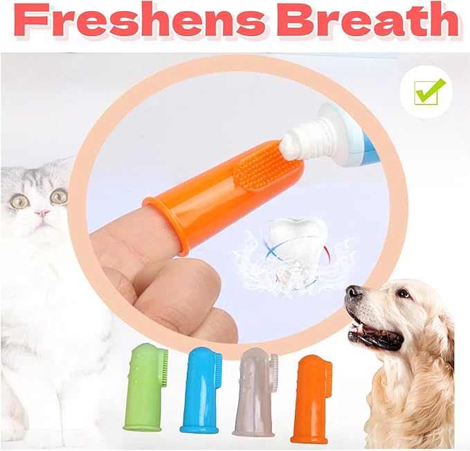 4 Pack Pet Tooth Brushing Kit – Extra Soft Finger Toothbrushes for Cats & Dogs Gentle Plaque & Tartar Removal, Freshens Breath Pain-Free Teeth Cleaning for Small to Large Pets