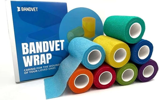 Self Adhesive Bandage Wrap - Pack of 08 Assorted Colors, Non-Woven, Breathable & Water-Resistant Vet Wrap for First Aid, Sports Injury, Body Sprains, & Pets (3 Inch Multicolor - 8 Pack)