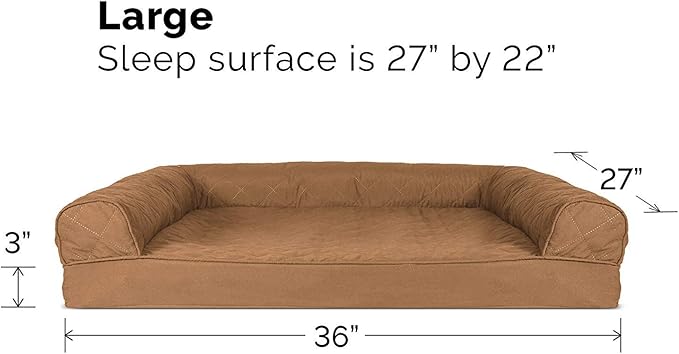 Furhaven Cooling Gel Dog Bed for Large/Medium Dogs w/ Removable Bolsters & Washable Cover, For Dogs Up to 55 lbs - Quilted Sofa - Toasted Brown, Large