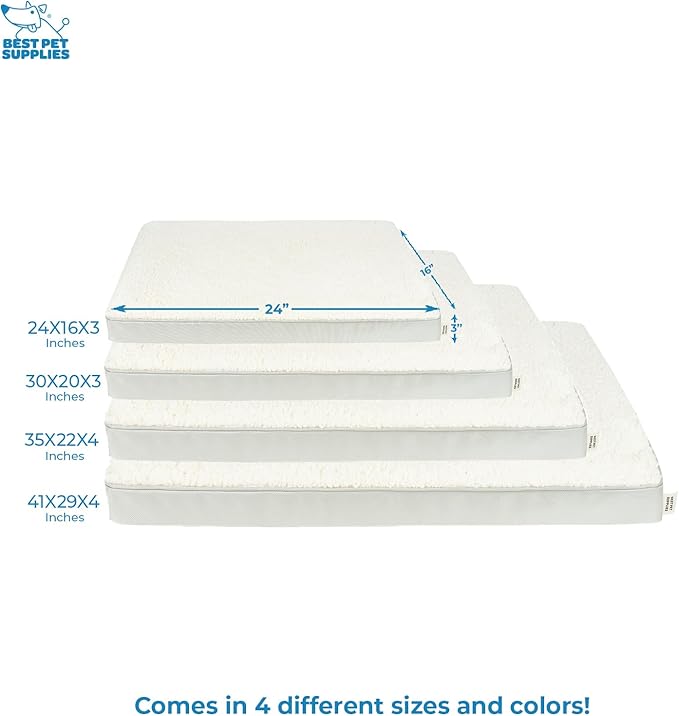 Best Pet Supplies Cute Dog Crate Mat Flat Bed with Waterproof Exterior, Thick Orthopedic Egg Foam Mattress, and Soft Sherpa Fleece Cover for Small, Medium, and Large Breeds - Beige, 24X16X3