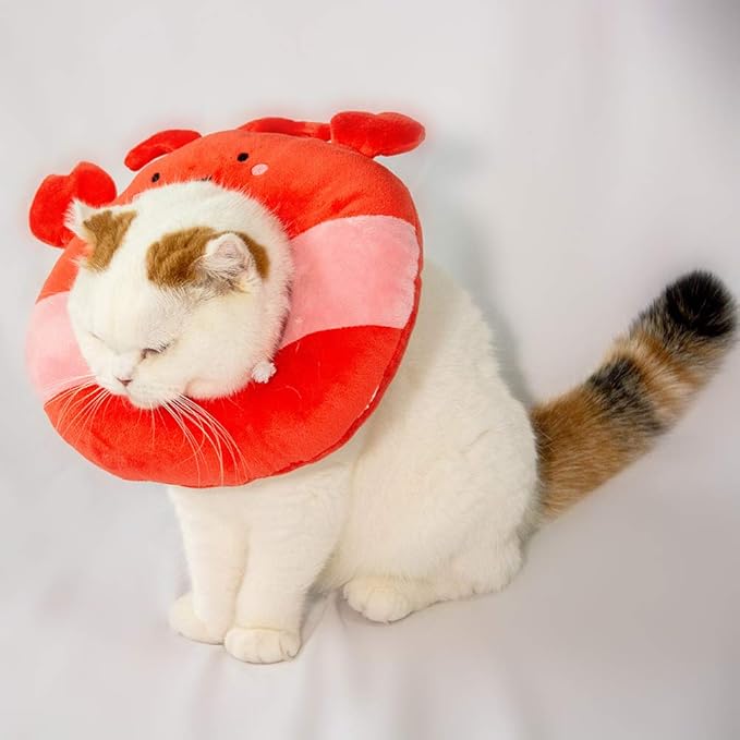 Adjustable Cat Recovery Collar Soft,Cute Pet E-Collar Neck Cone After Surgery Wound Healing Protective Cone Fit for Kitties, Small Dogs(ELC05-lobster-l)