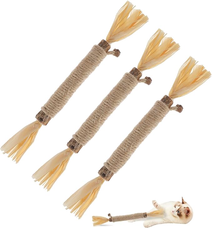 3 PCS Silvervine Sticks for Cats - Natural Cat Chew Toys for Teeth Cleaning, Kitten Teething & Aggressive Chewers