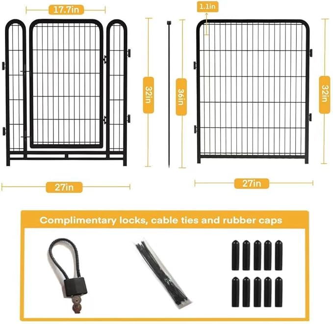 Dog Playpen 32 inch(H) 4 Panels Dog Fence Outdoor for Yard. Metal Dog Pen Heavy Duty Pet Puppy Exercise Pen for Rv Camping Garden Yard, Wide Door Low Threshold Dog Fence Total 8.9 Ft(L)