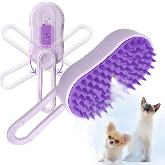 GKZ Cat Steam Brush, 3 in 1 Pet Comb for Massage, Cleaning, Shedding and Combing, Electric Mist to Prevent Flyaways for Home, Dogs and Cat Lovers - Purple