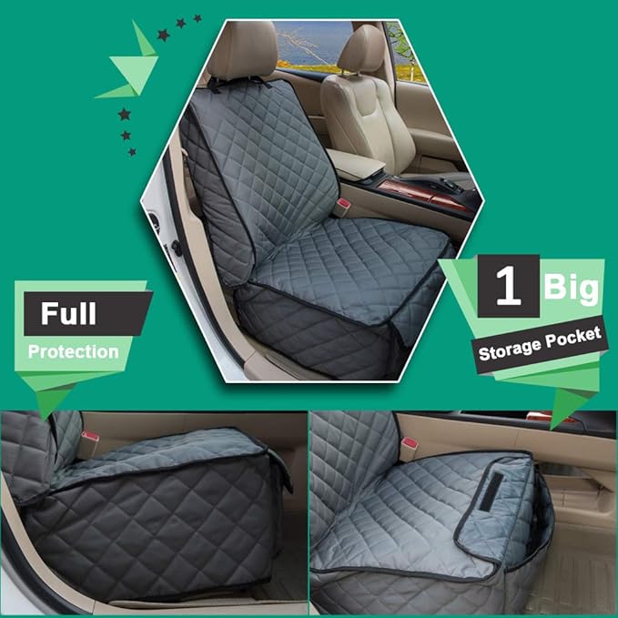 Waterproof Front Seat Cover Dog Car Seat Covers Nonslip and Full Protection with Side Flaps Fits Most Cars, Trucks, SUVs(Grey, 1Pack)