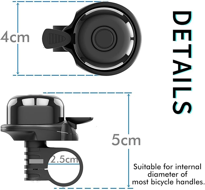 2 Pack Classic Bike Bell, Bicycle Bell Loud Crisp Clear Sound Bicycle Bike Bell City Bike BMX Bike Sports Bike for Adults Kids Right Hand/Left Hand Use