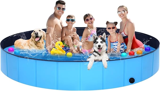 Extra Large Collapsible Dog Pool,97"x16" Anti-Slip Portable Swimming Pool Bathing Tub,Hard Plastic Kiddie Pool for Pets Dogs Cats & Kids…