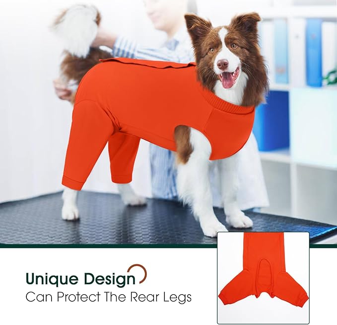 Kuoser Dog Recovery Suit for Rear Legs, Dog Surgical Suit with Pants Cover to Prevent Licking Wounds, Dog Onesie for Surgery Female Spay Male Neuter, Anti Licking Dog Recovery Leg Sleeve, Orange 4XL